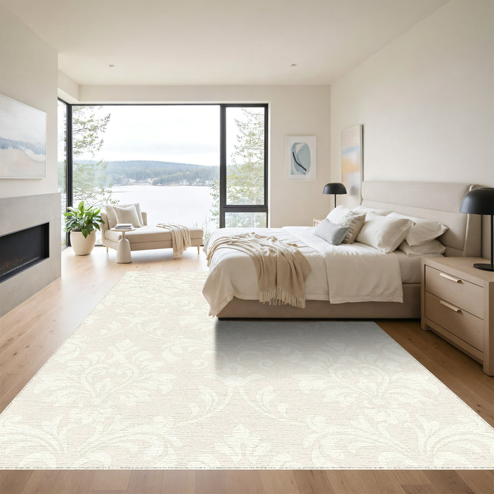 Cream Damask Scroll Accent Accents Rug