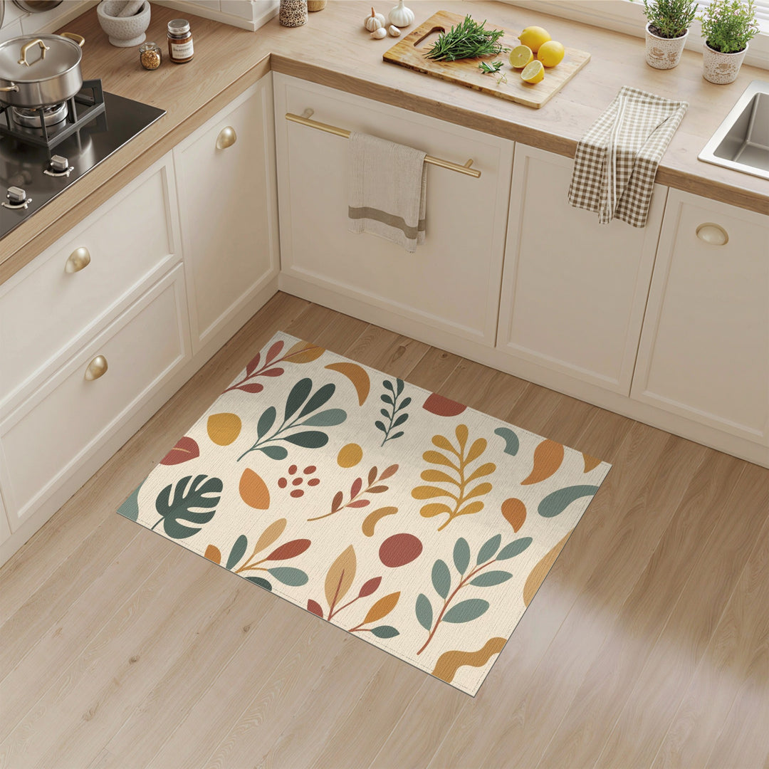 Boho Chic Beige Leaf Area Rug