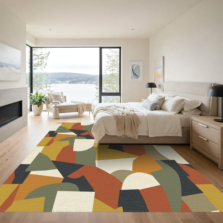 Terracotta Abstract Geometric Collage Rug