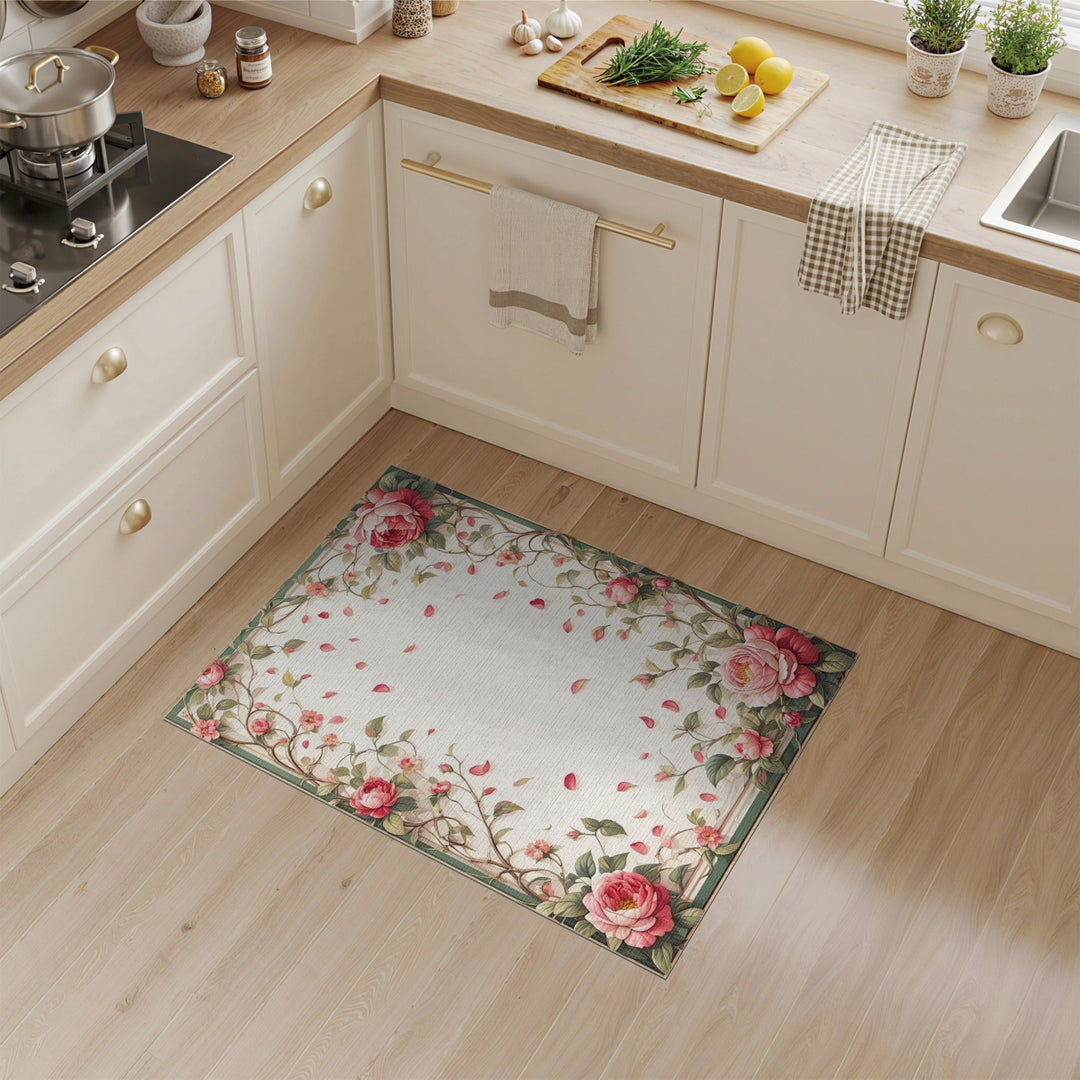 Pink Rose Floral Vintage Area Rug