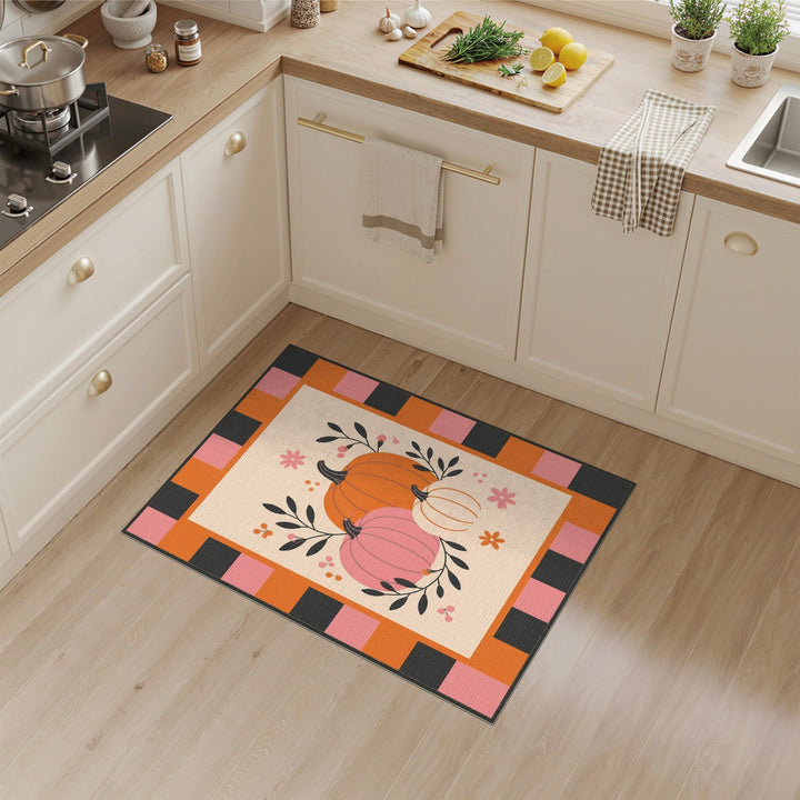 Pumpkin Trio Multi-Color Checkered Area Rug