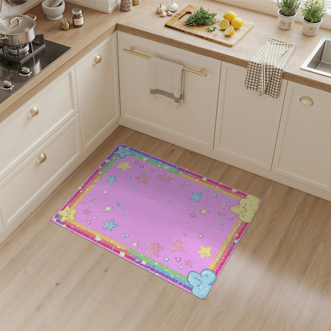 Pink Cartoon Stars Kids Area Rug
