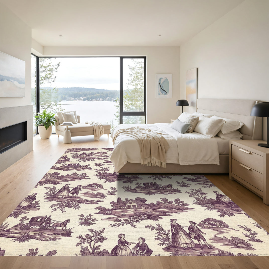 Vintage Countryside Carriage Scene Rug