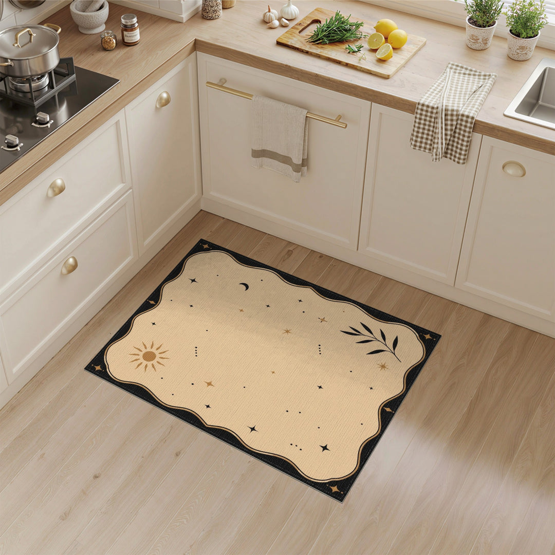 Celestial Beige Boho Area Rug with Sun Moon Stars