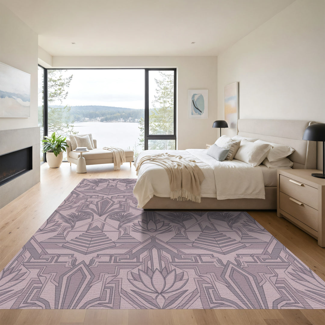 Mauve Lotus Staircase Geometric Art Deco Rug
