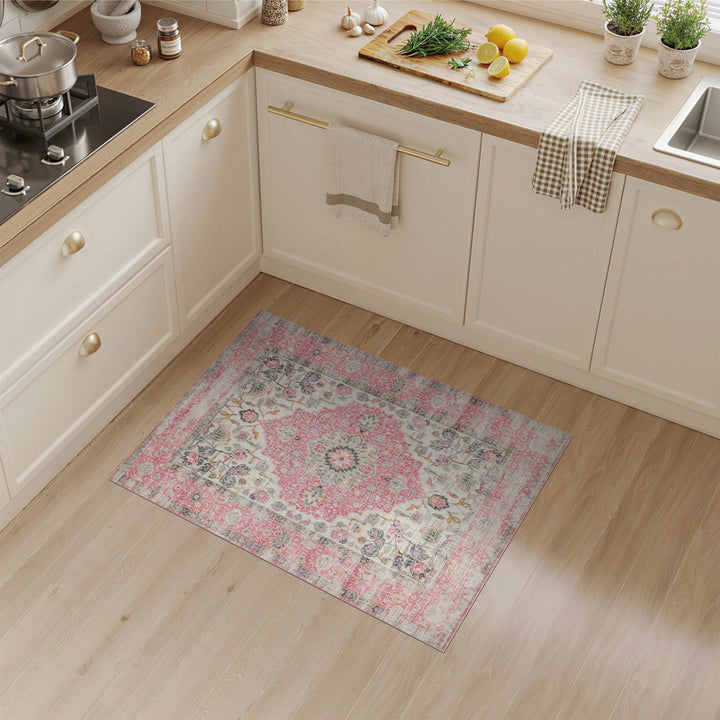 Pink Floral Vintage Medallion Area Rug