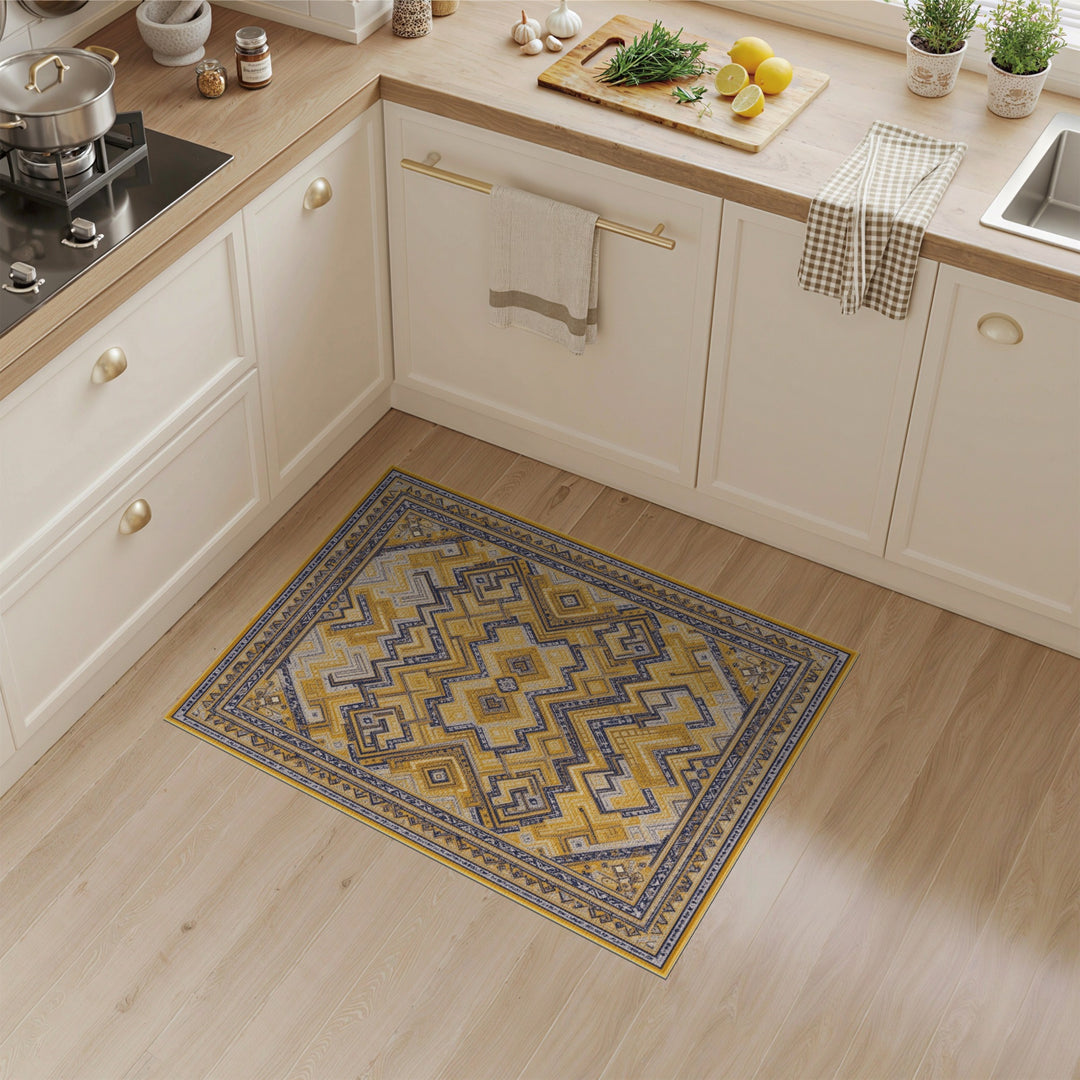 Yellow Geometric Chevron Area Rug