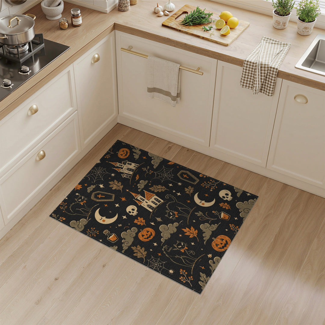 Spooky Halloween Black Cat Area Rug