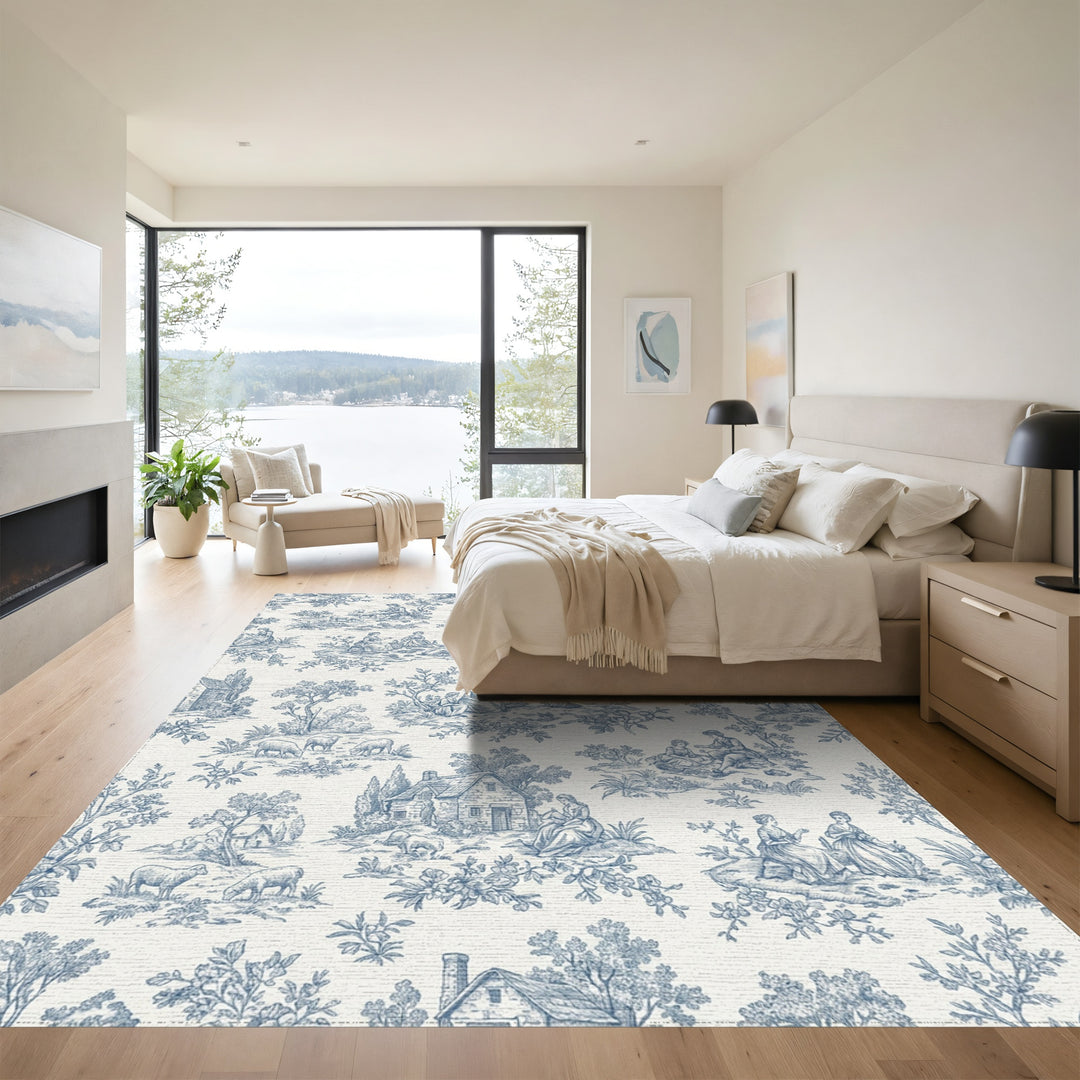 Blue Countryside Scenic Pastoral Life Rug