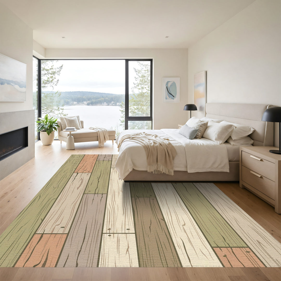 Weathered Wood Plank Multicolored Rug
