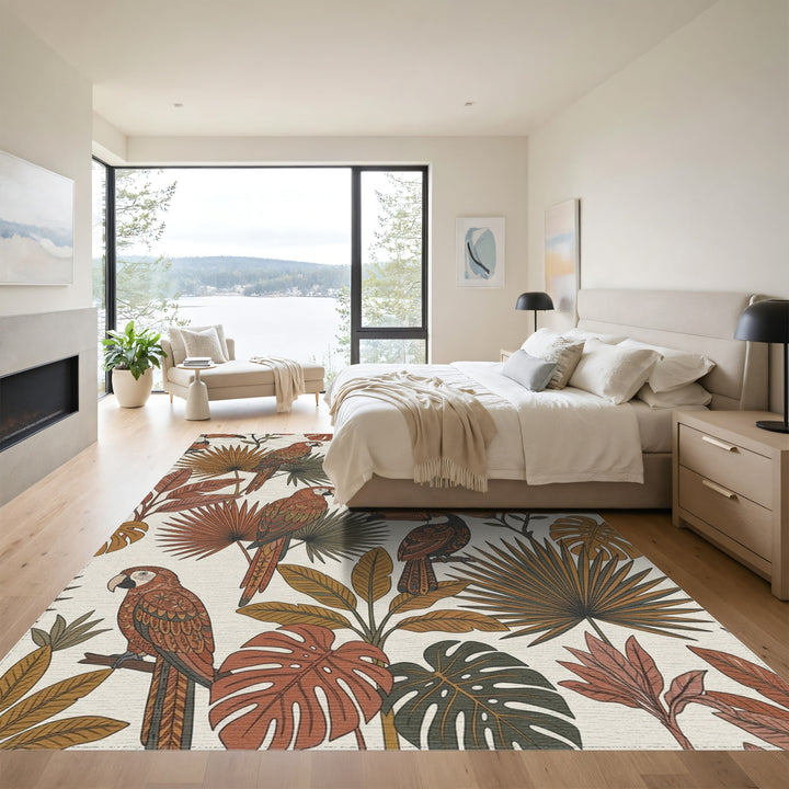 Retro Tropical Parrot Toucan Foliage Rug