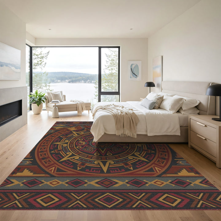 Intricate Earth Tone Calendar Medallion Rug
