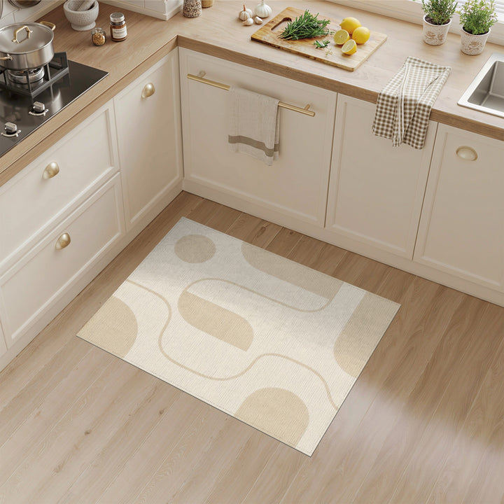 Organic Beige and Neutral Beige Organic Abstract Area Rug