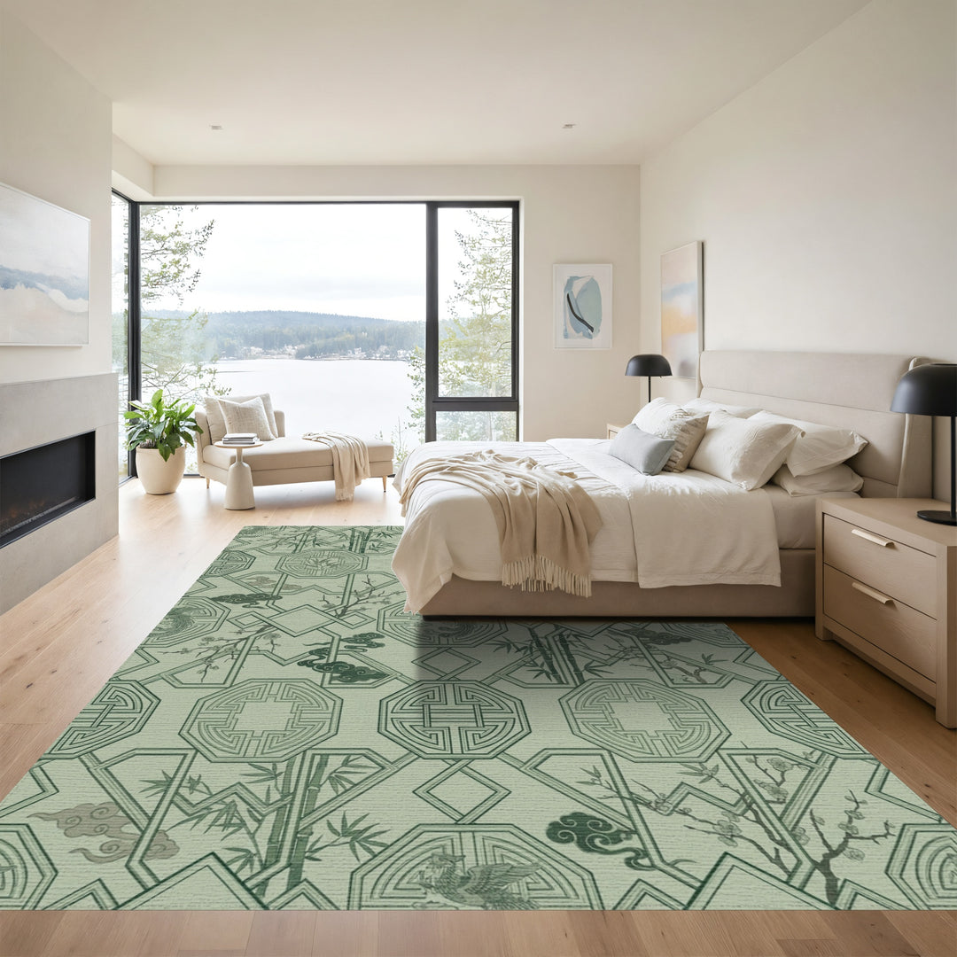 Sage Green Pagoda Phoenix Bamboo Harmony Rug