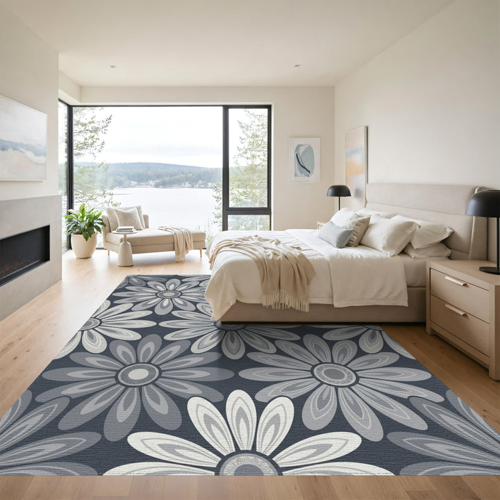 Cool Gray Daisy Medallion Rug
