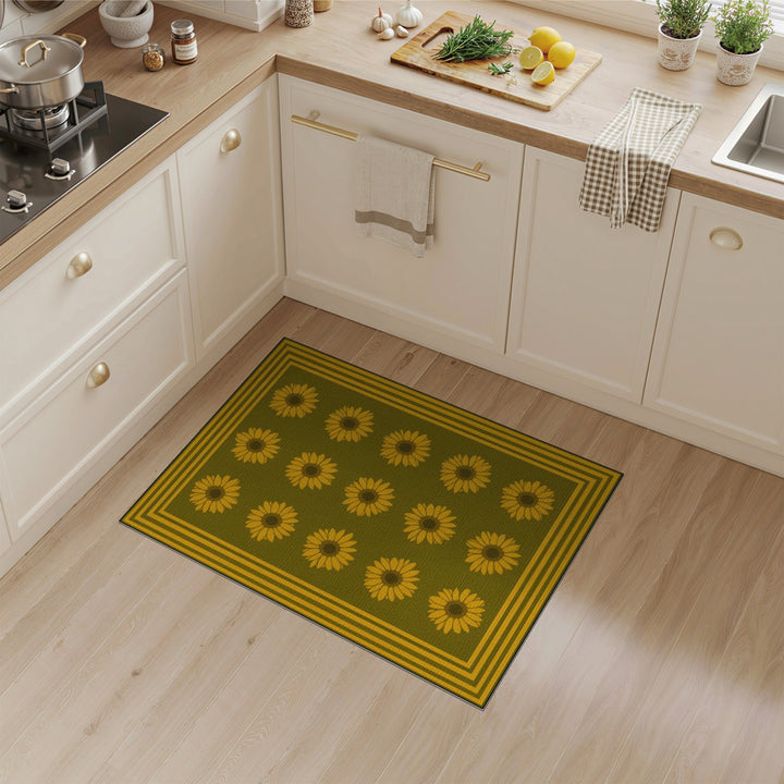 Green Sunflower Floral Area Rug