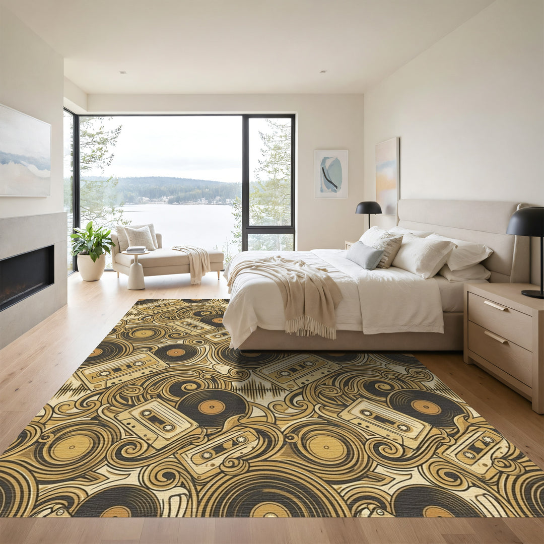 Golden Cassette Tape Vinyl Waves Rug