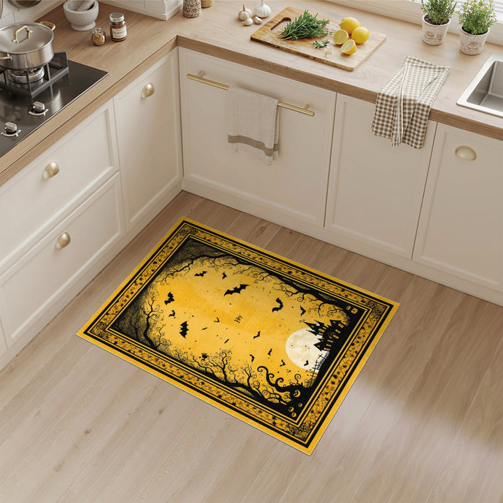 Yellow Halloween Haunted House Kids Cartoon Area Rug