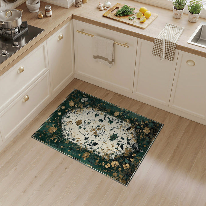 Green Gold Floral Vintage Floral Vintage Area Rug