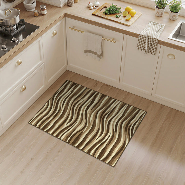 Wavy Brown Striped Area Rug
