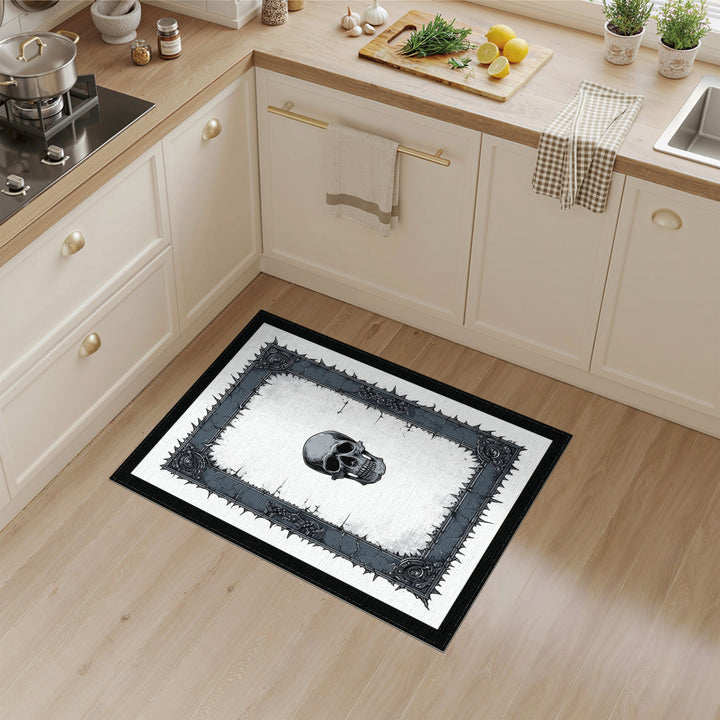 Black White Skull Frame Distressed Rug
