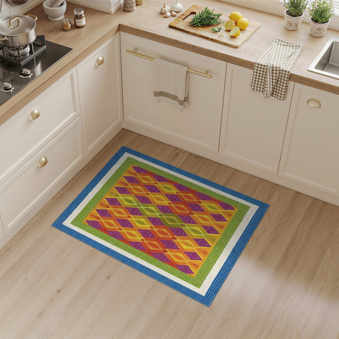 Vibrant Multi-Color Diamond Mosaic Area Rug