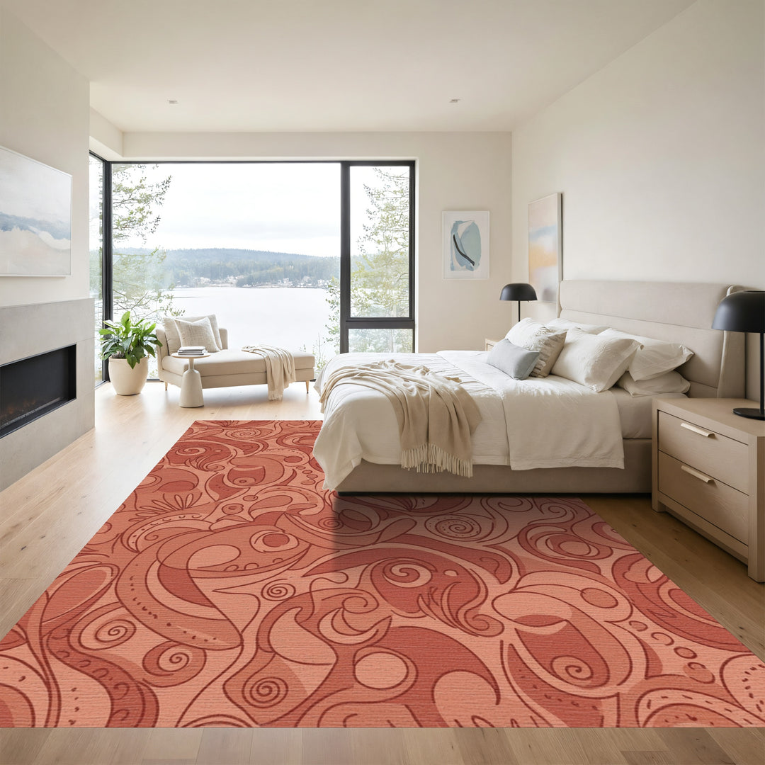 Coral Swirls Organic Abstract Rug