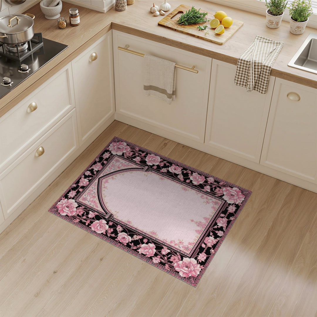 Pink Rose Arch Floral Area Rug