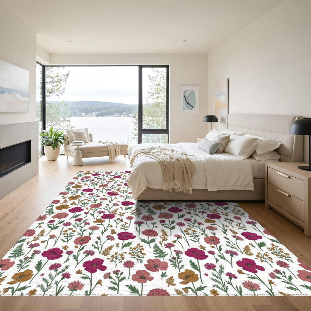 Crimson Burgundy Floral Meadow Rug