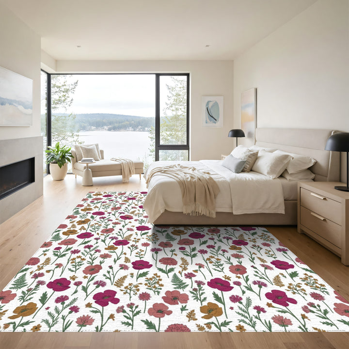 Crimson Burgundy Floral Meadow Rug