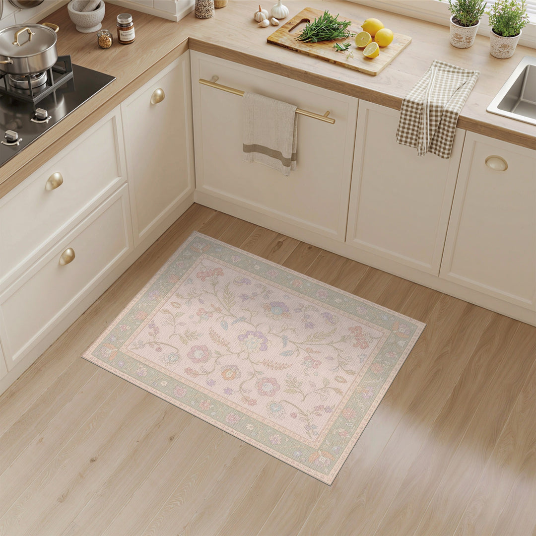 Blush Pink Floral Vintage Area Rug