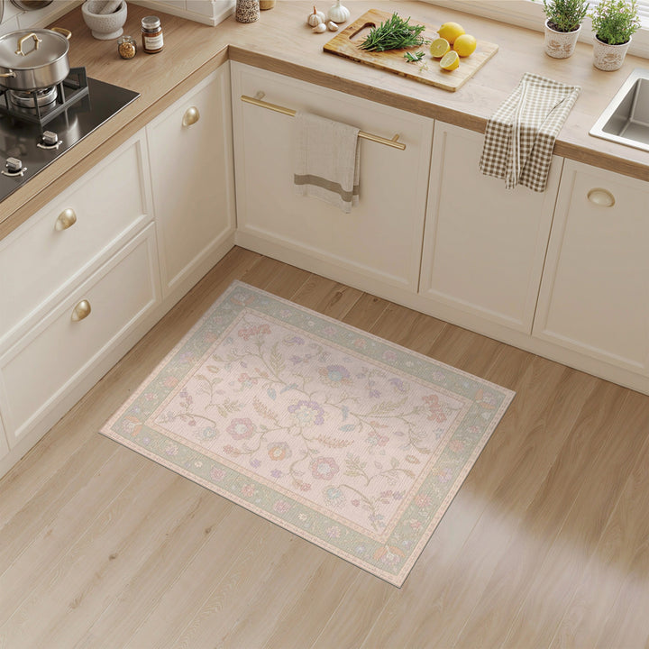 Blush Pink Floral Vintage Area Rug