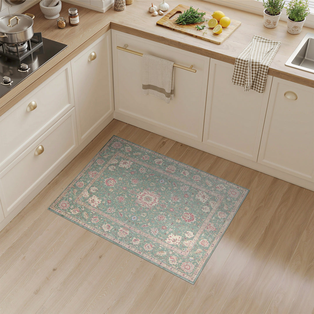 Teal Floral Vintage Area Rug