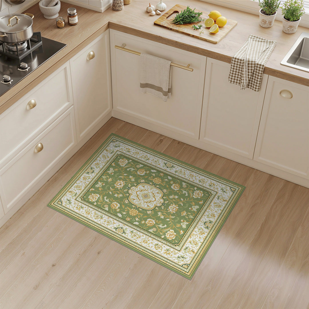 Green Floral Vintage Area Rug