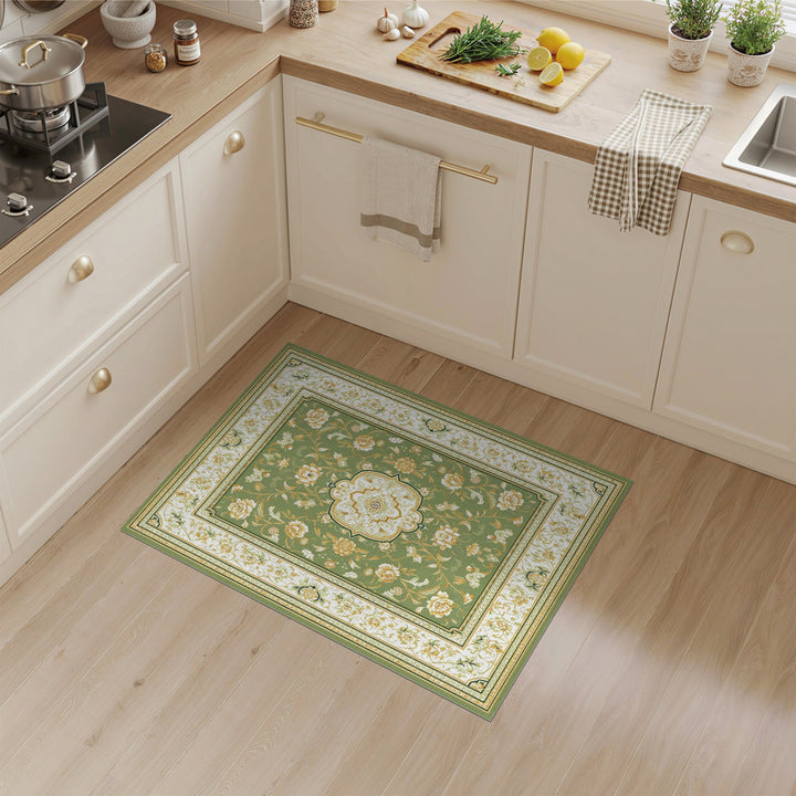 Green Floral Vintage Area Rug