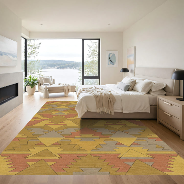 Warm Earth Tone Geometric Arrow Rug