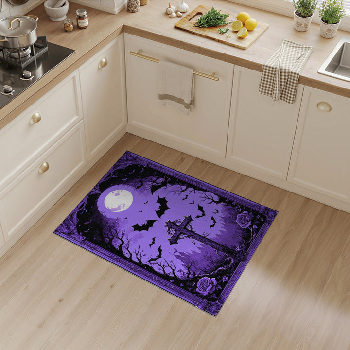 Purple Gothic Moon Cross Area Rug