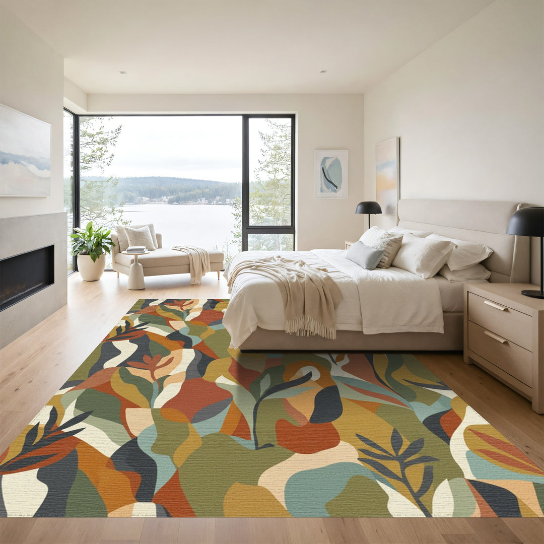 Earthy Autumn Abstract Botanical Forms Rug