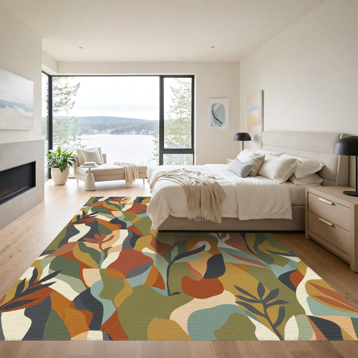 Earthy Autumn Abstract Botanical Forms Rug