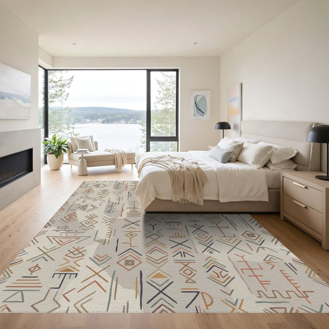 Neutral Earth Geometric Symbols Rug
