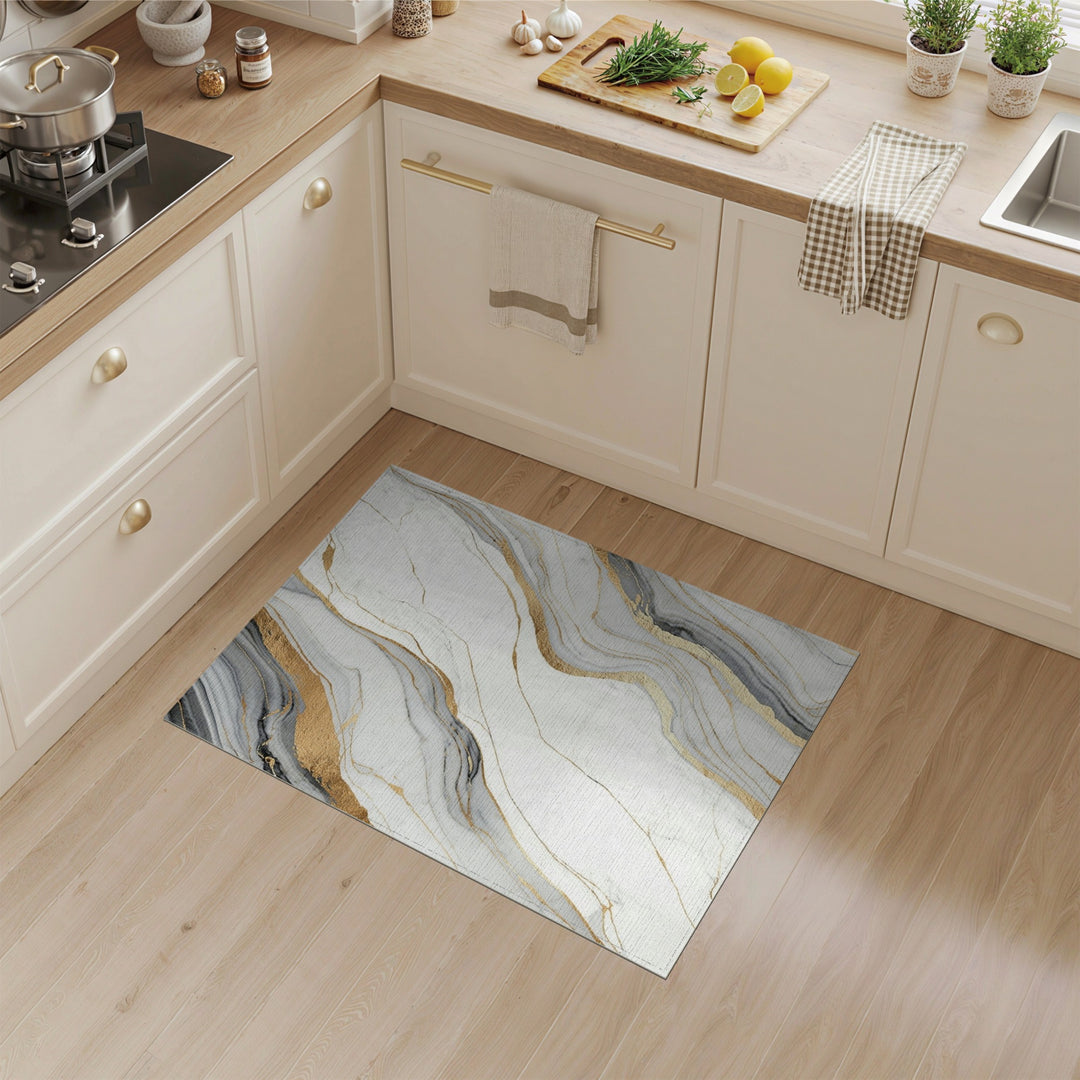 Gold and Silver Gold Marble Abstract Area Rug