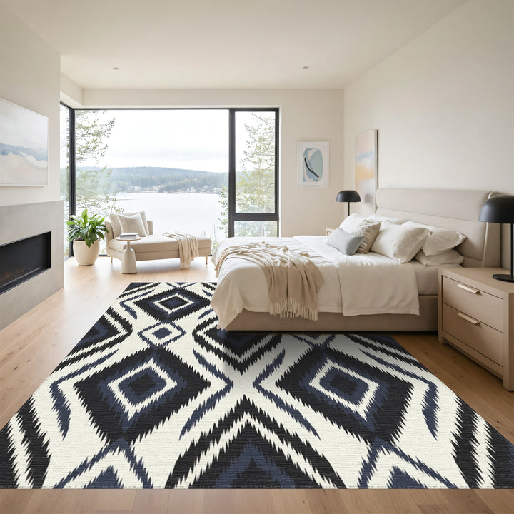 Midnight Diamond Ikat Shag Rug