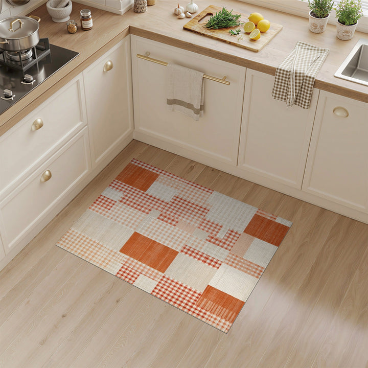 Orange Geometric Patchwork Area Rug