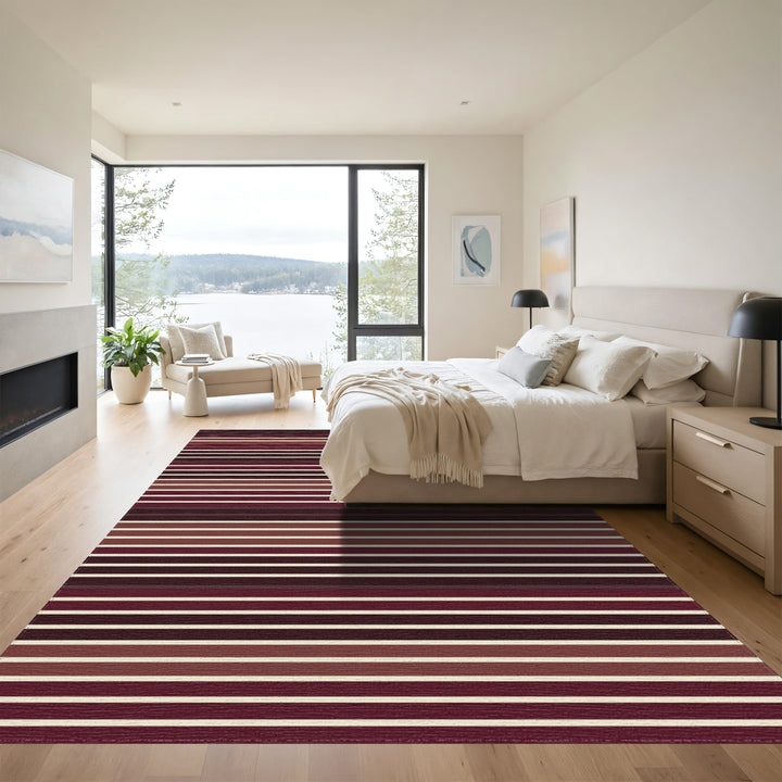 Rich Burgundy Contemporary Stripe Rug
