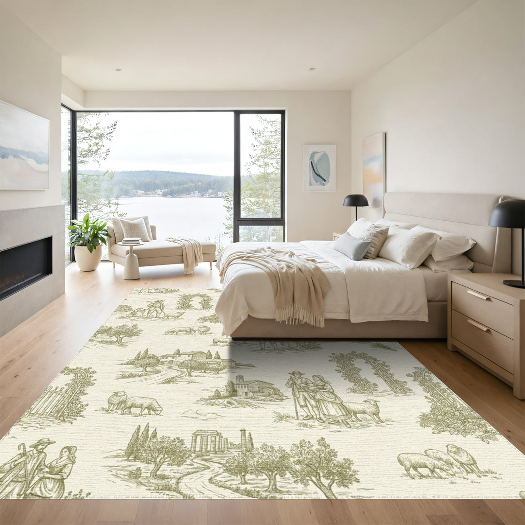 Pastoral Countryside Sheep Sketch Rug