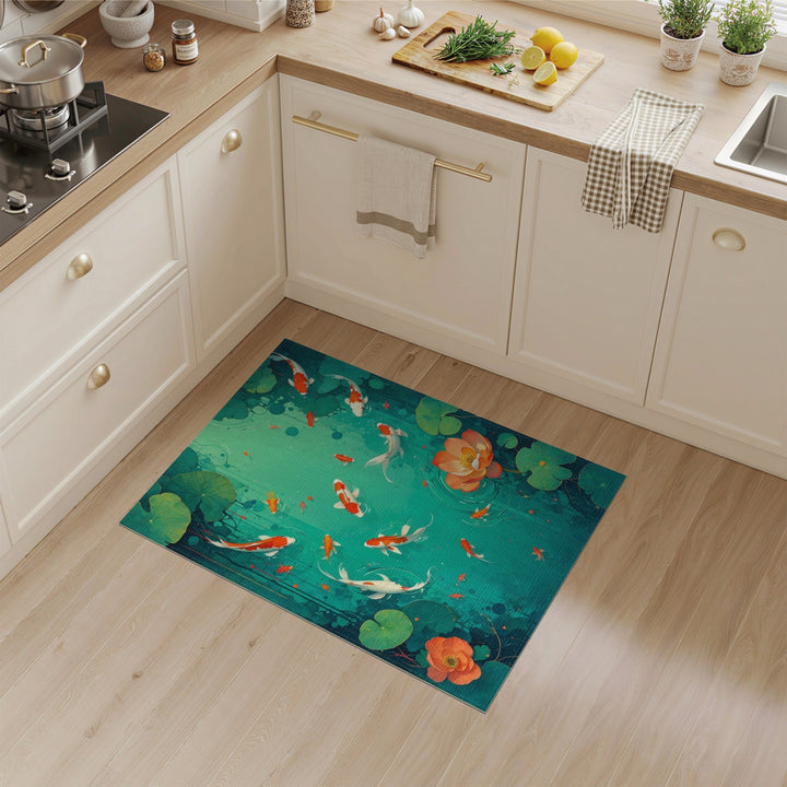 Teal Koi Lotus Pond Area Rug