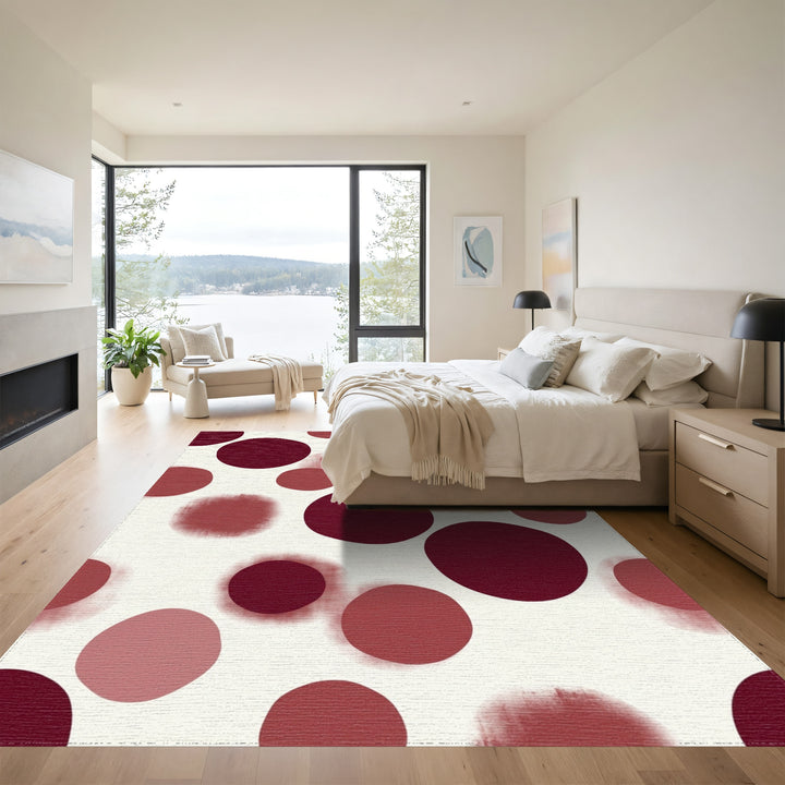 Crimson Blush Scattered Circles Rug