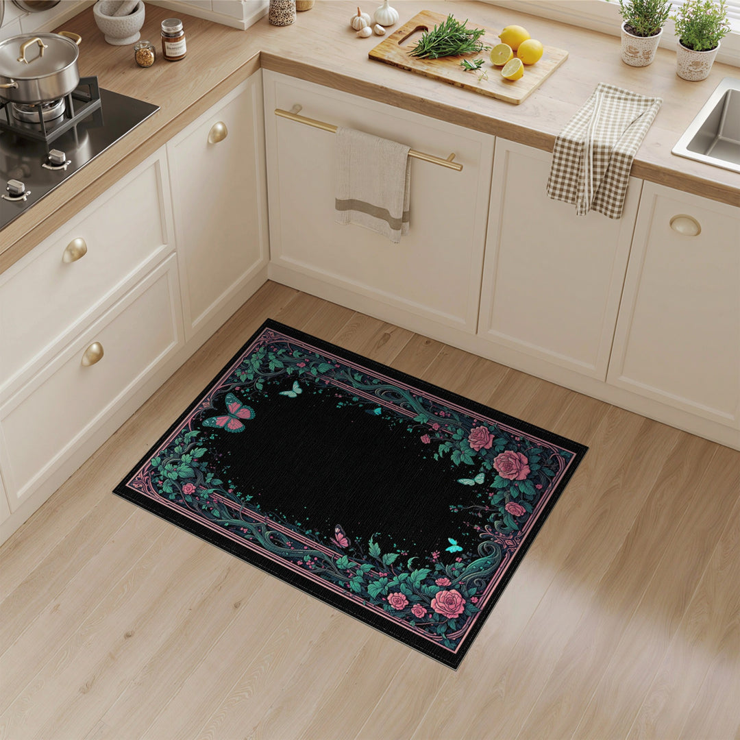 Pink Rose Butterfly Floral Vintage Area Rug