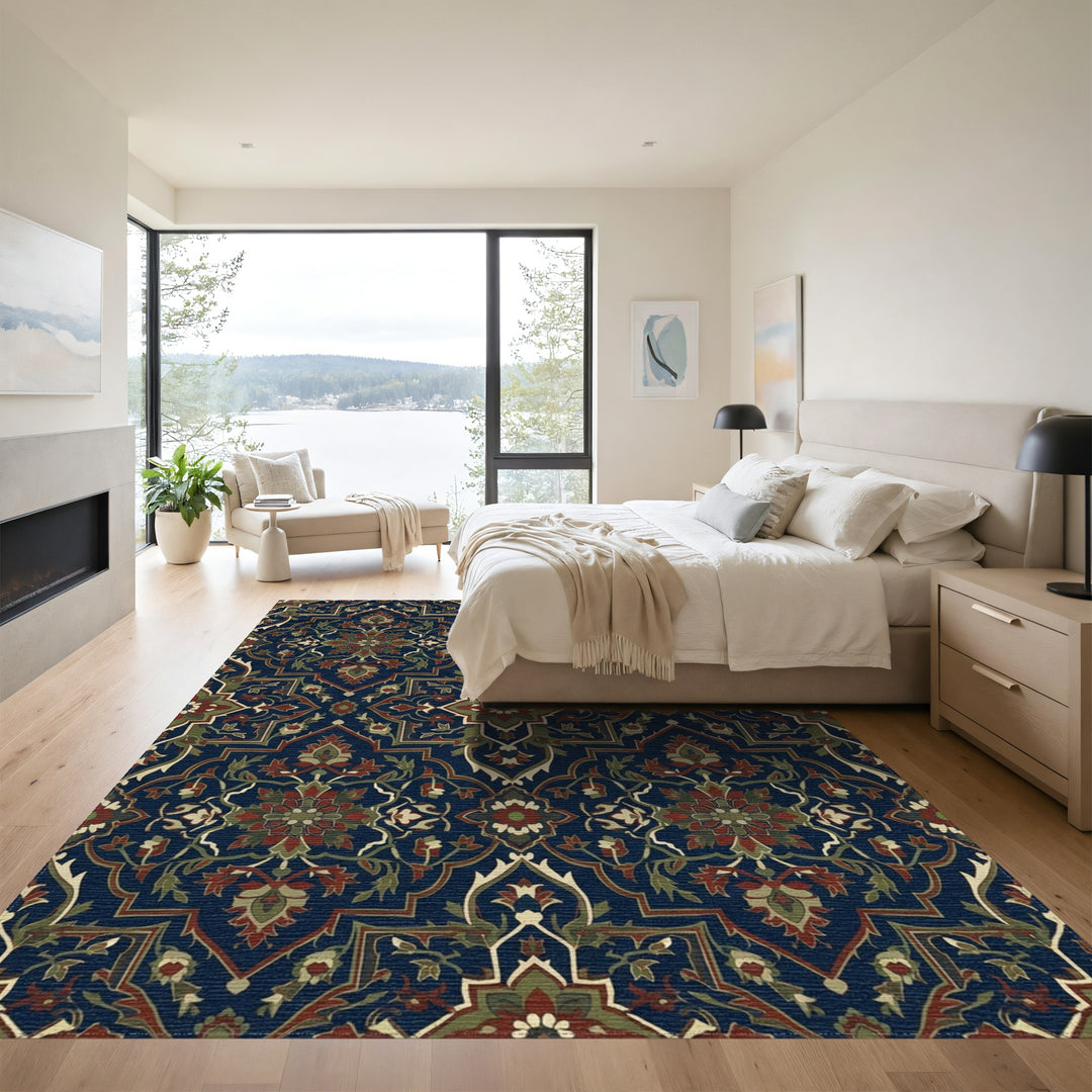 Deep Blue Floral Medallion Rug