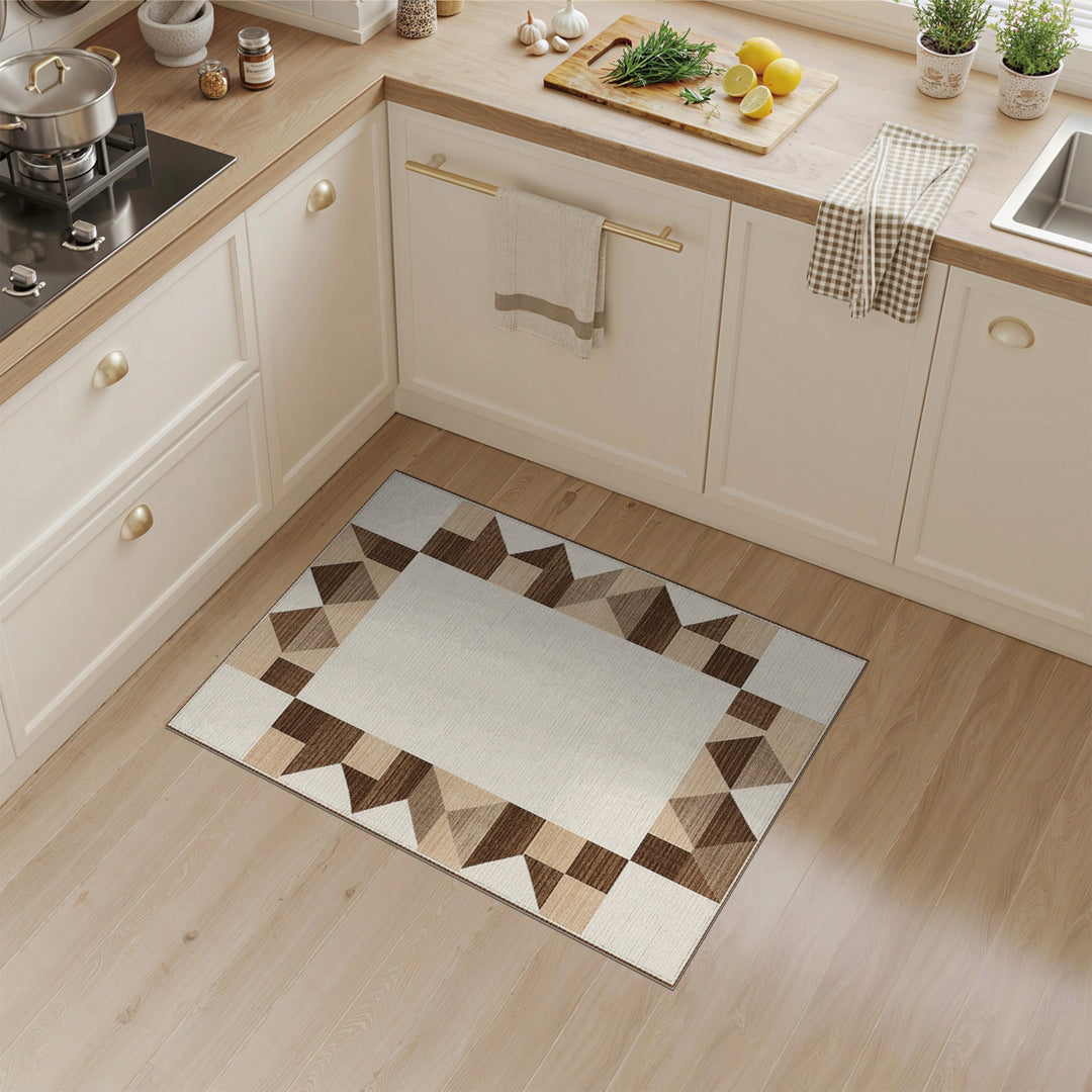 Geometric Brown Tan Border Area Rug
